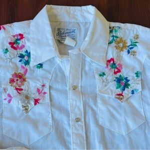 Rockmount Ranch Wear White Embroidered Floral Western Shirt